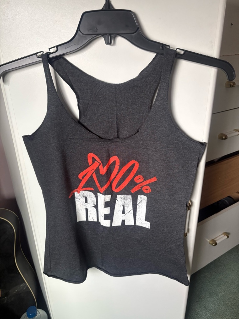 Zumba Fitness Charcoal Tank with Red and White '100% REAL' Graphic